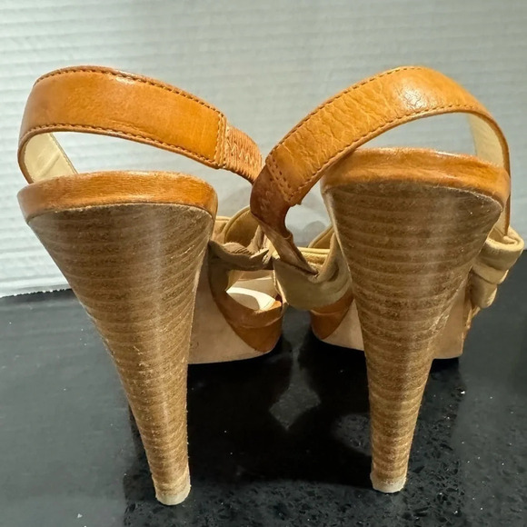 Coach Astor tan brown Leather Strappy Platform Heel slingback wedding party US8 - Picture 4 of 5